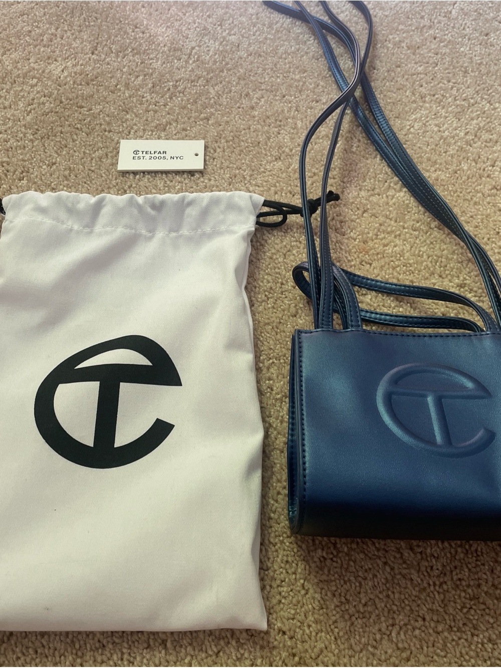 Telfar Navy Leather Mini Crossbody Bag